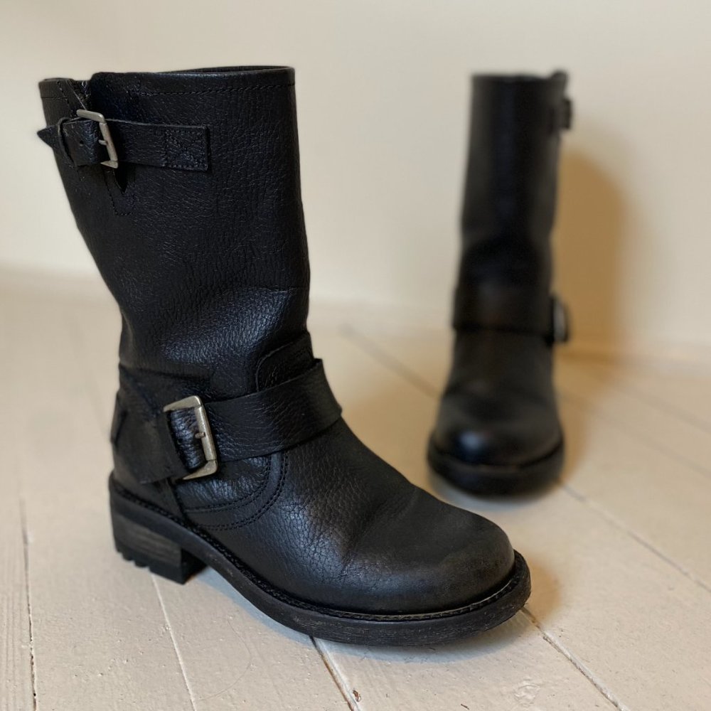 Black Leather Mid Calf Boots